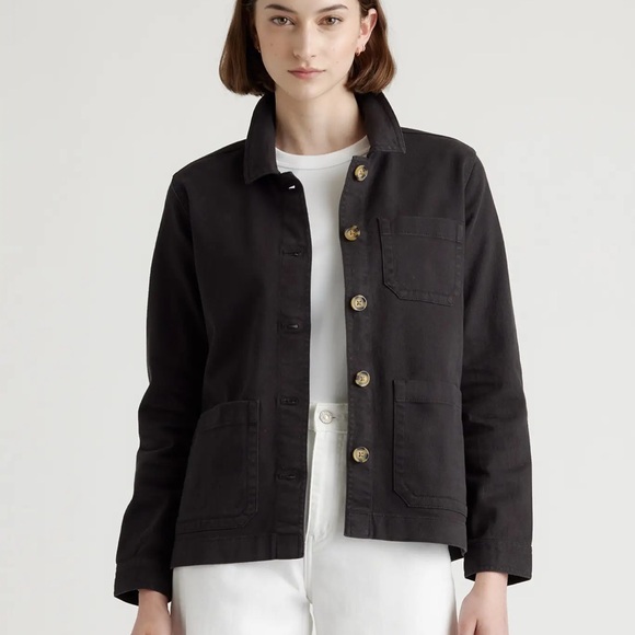 Quince Jackets & Blazers - Quince Black Utility Jacket with Patch Pockets